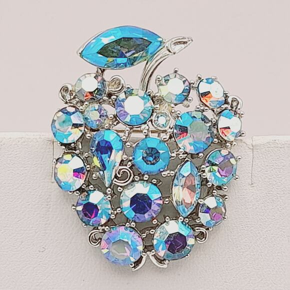 Vintage Lisner Blue Aurora Borealis Fruit Brooch - Picture 8 of 10